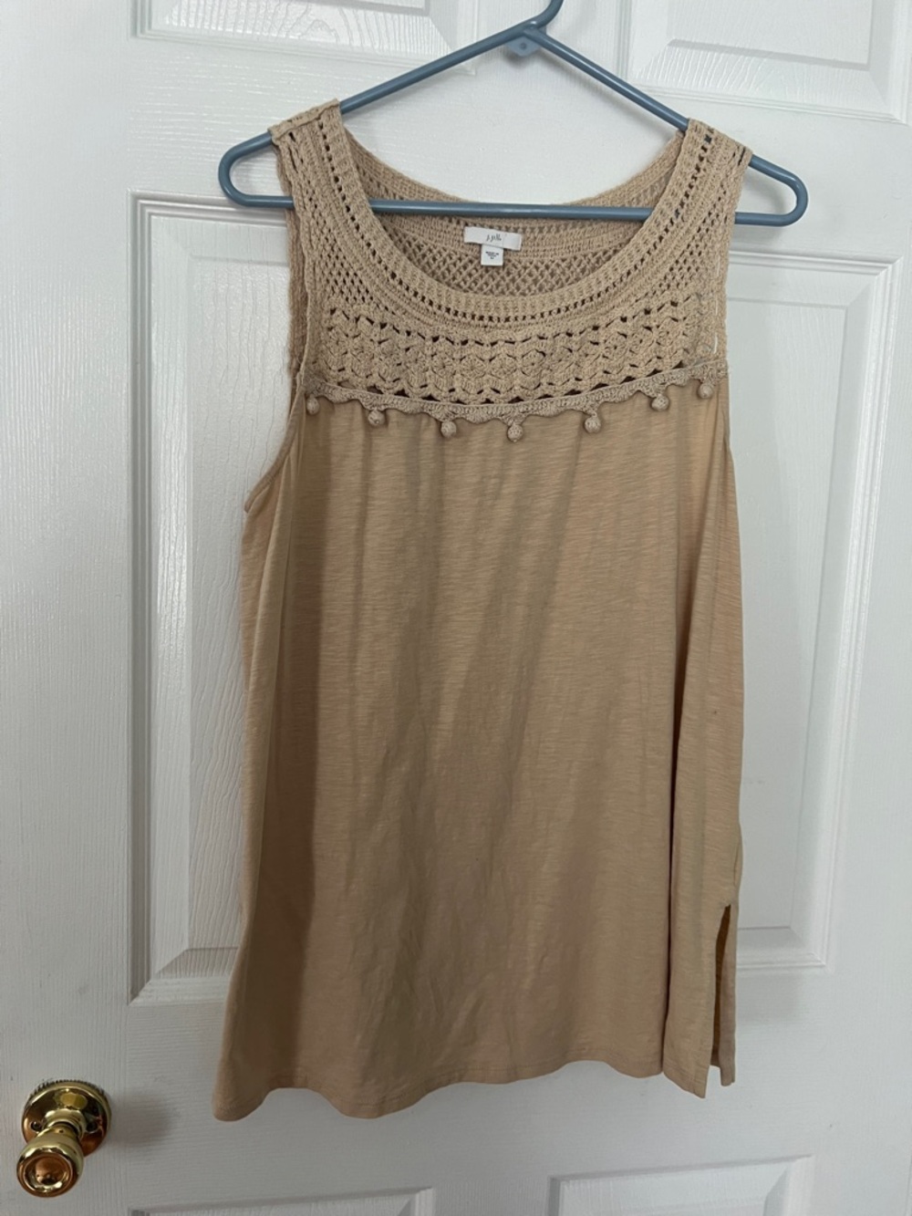 J. Jill Beige Crochet Yoke Sleeveless Tank